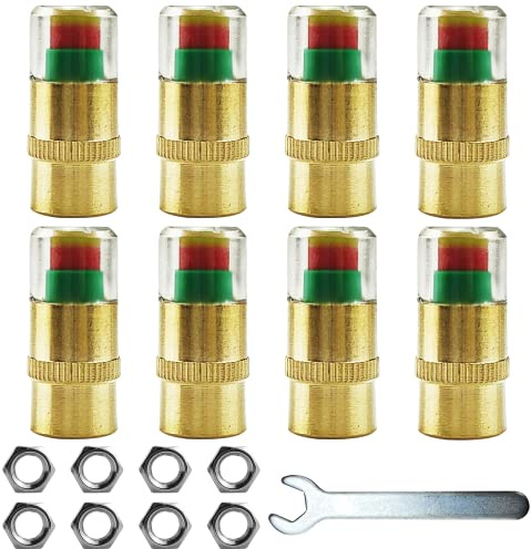 Lot de 8 Capuchons de Valve de Surveillance de la Pression des pneus de Voiture, adaptés à la Plupart des modèles de Voiture (Pression des pneus 2,4 Bar), avec clé et 8 écrous.