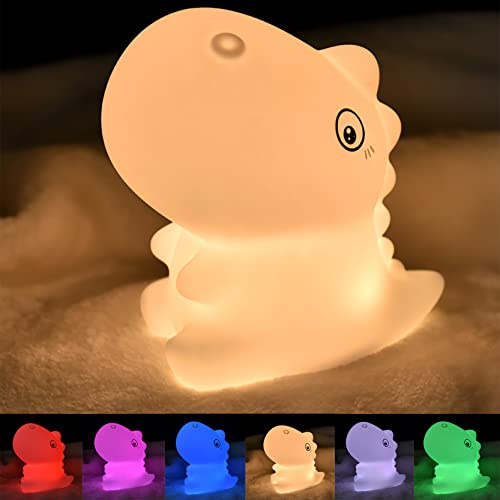 Dinosaurie nattlampa barn, Samlak Kawaii nattlampa baby, LED sänglampa babyrum, USB silikon amningsljus dimbar touch för flickor kvinnor, färgförändring sovljus barnrum