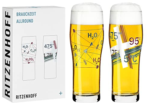 RITZENHOFF 3781002 Trinkglas universal 600 ml - Serie Brauchzeit Nr. 2, 2 Stk. mit abgestimmtem Motiv - Made in Germany