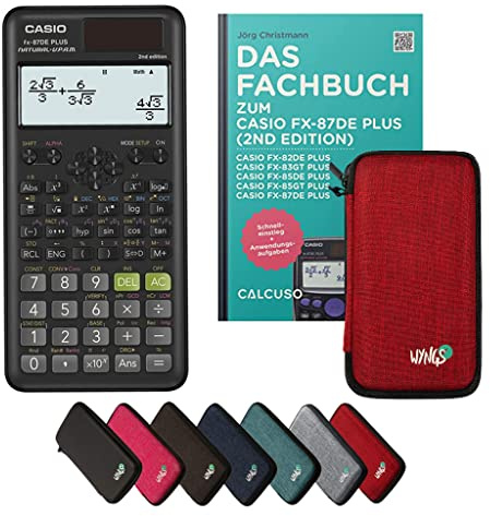 Casio fx-87DE Plus 2nd Edition Incl. Funda Protectora Rojo y Libro especializado (48 páginas, DIN A5) – Calculadora científica – Smart Set (Alemán)