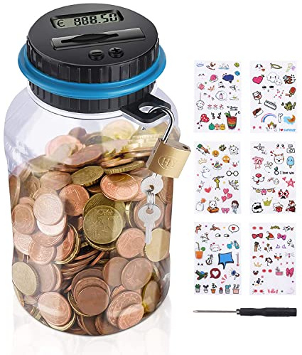 Birshe Tirelire Électronique pour Enfants Tirelire Coffre-Fort Mini ATM Tirelires Noir avec Mot de Passe Automatique Argent Faire Défiler Cadeau pour Garçon Fille