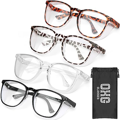 OXG 4 Pack Anti-Fog Safety Glasses, Z87+ Stylish Safety Goggles - Blue Light Blocking Protective Eyewear for Nurse (Leopard+Tortoise+Clear+Black)