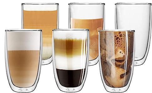 NEPTUUN Latte Macchiato Gläser Set 6x450ml, Doppelwandige Kaffeegläser aus Borosilikatglas, Cappuccino Tassen, Thermogläser, Teegläser, doppelwandig – isolierende Wirkung - für jedes Getränk