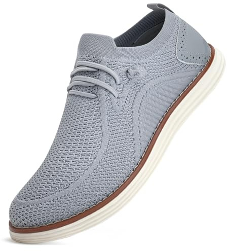 LEZTA Men's Casual Dress Sneakers Business Lightweight Oxfords Arch Support Walking Shoes(Grey E Size 6.5)