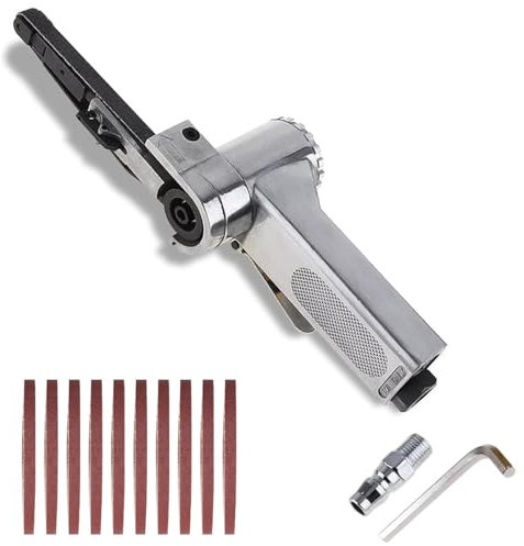 TOOSOAR Lijadora de Banda Aire,Bandas de Lijado 330 x 10 mm,con 10 Bandas de Lijado,para Madera,Metal,Piedra para Lijar,Limar