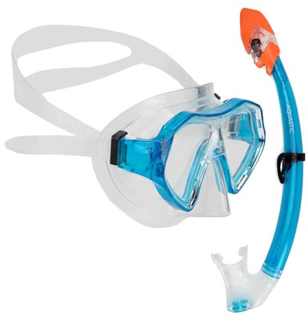 AQUASTIC Schnorchelset Kinder Taucherbrille Kinder Shelly JR 2-in-1 Schnorchelmaske und Pfeife Farbe Blau Maske mit doppeltem gehärtetem Glas Silikon Hypoallergen Mundstück
