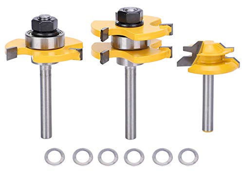 Juego de 3 brocas para router 1/4 (45°, T y ranura lengueta), fresas de carburo YG6, ideal para carpintería, ensamble, machimbrado y taquetes — marca Eyayus