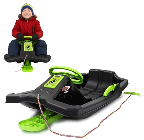 Snow Play Bob – svart död, bob snö snö vinter rolig släde, ratt, broms, handbroms, från 3 år, bekväm passform för optimal glidposition, svart