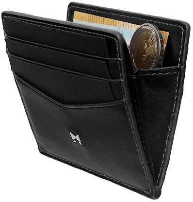 Gentlemen’s Kartenetui – Premium Rindsleder & RFID-Schutz – Platz für Karten, Scheine, Münzen & Tracker im Wallet – Patentiertes Slim Design – Slim Wallet mit Münzfach