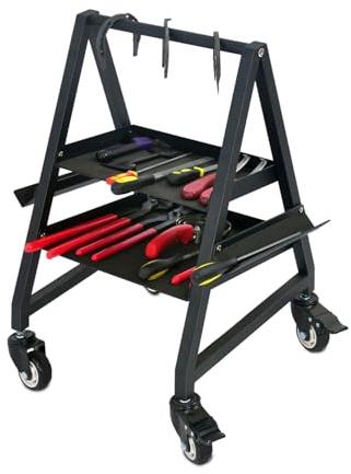 BUYYAH Aluminum Horseshoeing Box with Wheels, Heavy-Duty Farrier Tool Cart, Easy Assembly, 2 Aluminum Rasp Holders, Useful Tool Cart, Black