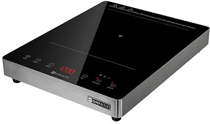 KOMPATIC KFE 20T Plaque à induction portable, 2000W, Finition acier inoxydable, 10 niveaux de puissance, Minuterie, Sécurité enfant