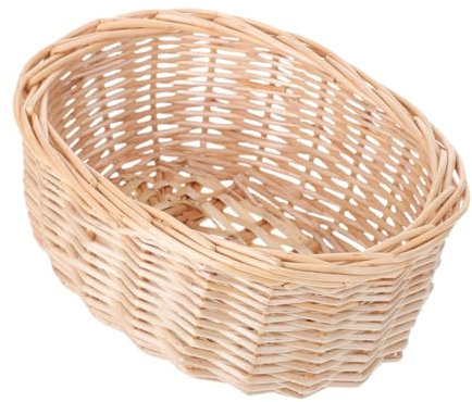 BESTonZON Cesta De Mimbre Grande para Servir Pan y Frutas Cesta De Almacenamiento Resistente y Portátil para Bollos y Aperitivos Bandeja Ovalada Tejida Mano para Cocina y Picnic