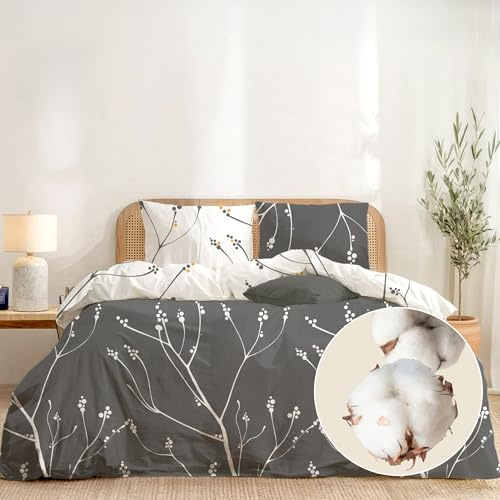 Dreamzie - Cotone 100% Copripiumino Una piazza e mezza 155x220 cm - 3 Pezzi (1 Copripiumino + 2 Federe 80x80 cm) - Grigio Astratto - Chiusura lampo - Oeko-Tex