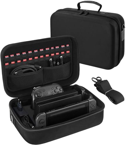 Tixexo väska för Nintendo Switch 2 modell 2025, hård resväska med 24 spel, förvaringsväska för Nintendo Switch 2-konsol och tillbehör, svart
