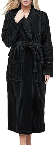 Generisch Bata hasta el suelo de las señoras de tela batas para las mujeres más tamaño albornoz de las mujeres batas toallas de baño cómodo pijamas señoras camisón, Negro , XL