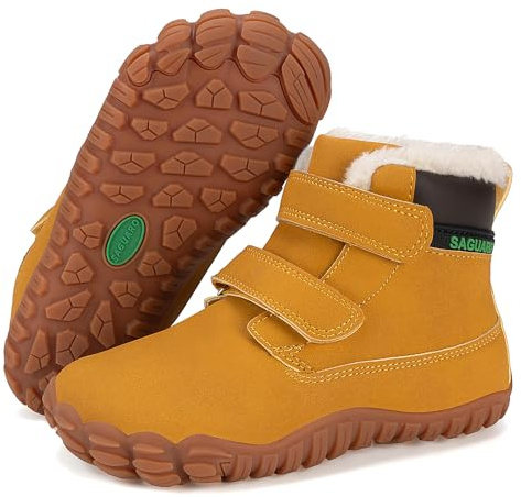 SAGUARO Barefoot Shoes Garçon Bottes de Neige avec Doublure Chaude Fille Chaussures Minimalistes Hiver Chaussures Pieds Nus Résistant à l'Eau, Noir, 24