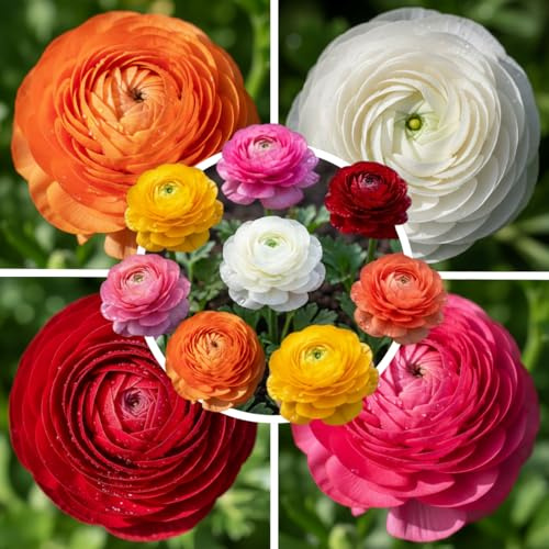 FLORIUM Bulbos de ranúnculo resistentes al invierno | Multicolor 50 bulbos de flores | Pie de ganso asiático | Mezcla de 5 colores | Calidad holandesa | Para jardín, macetas y balcón