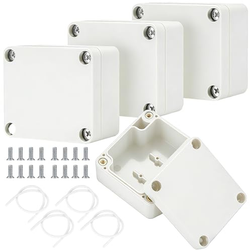 4 Scatole di derivazione impermeabili IP65, Scatola di distribuzione esterna, Guscio in plastica per accessori elettronici - bianco, 63x58x35mm