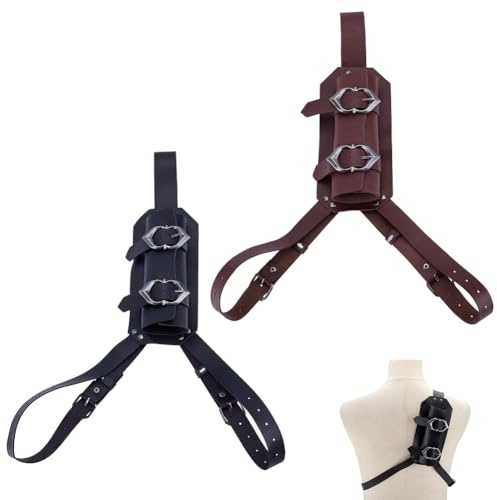 HOBBIESAY Sword Shoulder Back Sheath Holder PU Leather Back Sword Frog Vintage Adjustable Swords Warrior Costume Protective Case Pair Black for Medieval Costume Accessories Cosplay