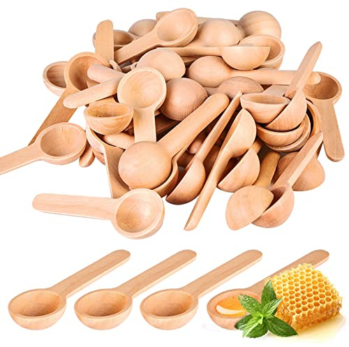 100 cucchiai in legno piccoli – Mini cucchiai in legno e cucchiaio per marmellata, piccoli cucchiai in legno per spezie, miele, caffè, zucchero, sale, 6,8 cm