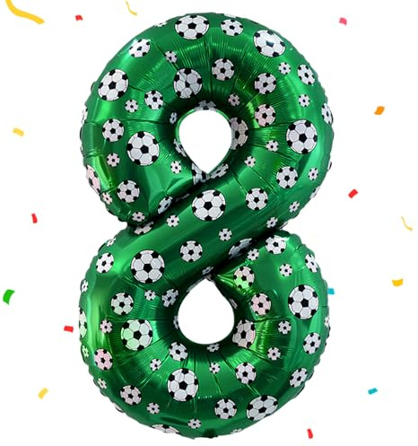 Globos de Fútbol Números (8 Cumpleaños), Foil Globo Número 8 Verde, 40 Inch Helio Globos, Decoración Cumpleaños Fútbol para Decoraciones de Fiestas Cumpleaños de Niñas y Niños, Aniversario