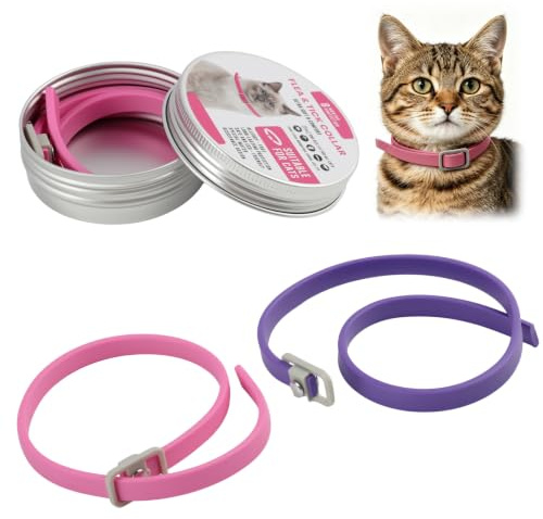 Collier Antiparasitaire pour Chats avec Huiles Essentielles Naturelles, Étanche et Ajustable - Lot de 2 Colliers pour Chatons et Chats Adultes - Protection Jusqu’à 16 Mois Contre Les Infections