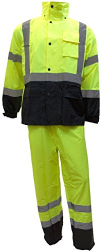 New York Hi-Viz Workwear Class 3 Rain suit, Jacket, Pants High Visibility Reflective Black Bottom RW-CLA3-LM11 (Large, Lime)