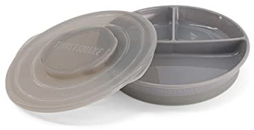 Twistshake Baby Teller | Babyteller mit luftdichtem Deckel | BPA-freier Baby-Entwöhnungsteller | 3 Teile Essenstrainingsteller | 6 Monate+ Baby-Futterteller | Neugeborenen-Essentials | Grau