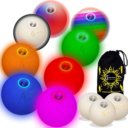 Flames 'N Games Pro LED Glow Juggling Balls - 3x UV Ultra Bright Battery Powered Glow LED Juggling Ball Set with Drawstring Travel Bag. (White)