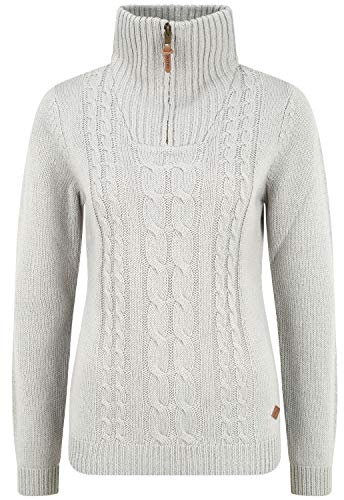 Oxmo OXCarry Femme Pull en Maille Troyer Pull à Grosses Mailles avec col Montant Fermeture éclair Regular Fit