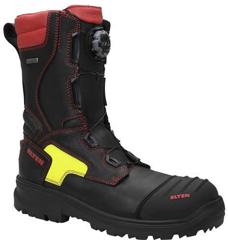 ELTEN Feuerwehrstiefel Colin GTX BOA ESD F2A, Damen und Herren, Leder, Stahlkappe, robust 44, Schwarz|Rot