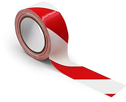 25m Bodenmarkierungsband Breite 50mm Klebeband zum Markieren am Boden für Warnschilder Sicherheitsmarkierung Warnband Bodenmarkierung (1 Rolle, Rot-weiß)