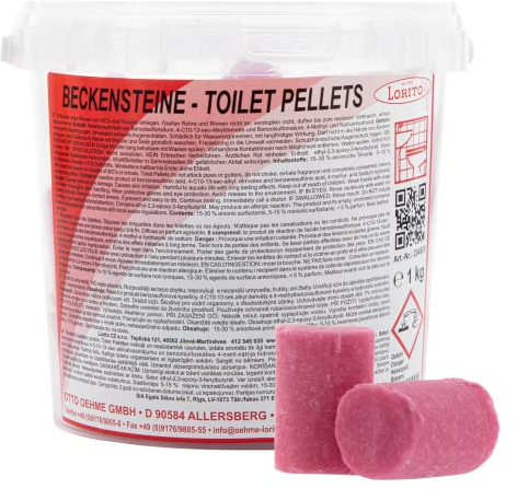 Lorito Beckensteine für Urinal im Vorteilspack 1 kg - Urinalsteine mit Erdbeer-Duft für neue Frische auf dem WC, Geeignet in Privat-WCs, Gastronomie & öffentlichen Einrichtungen, Biologisch abbaubar