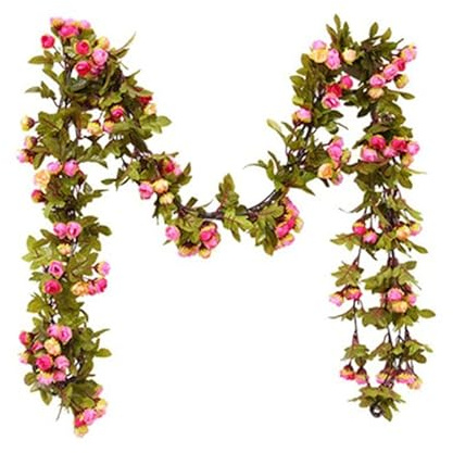 Guirnalda de Rosas Artificiales, Vides de Guirnalda de Rosas de Primavera con Flor de Rosa Falsa de Seda Y Hojas Verdes, Flor de Rosa de Verano para Colgar para Boda, Pared, Cocina, Hogar,(Rosa)