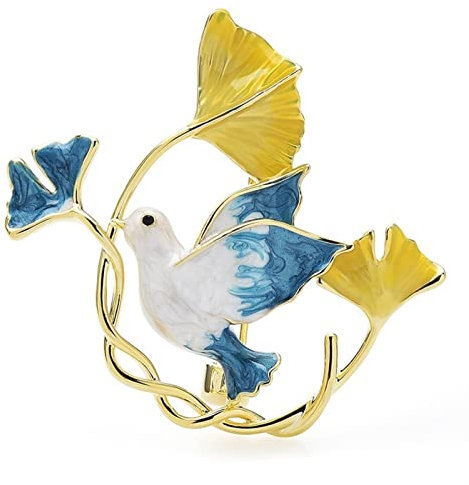 Brosche für Damen Damenmode Accessoires Emaille Ginkgo Taube Brosche Damen Vogelblatt Brosche Strickjacke Jacke Mantel Brosche Brosche Pin