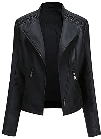 Giacca Similpelle donna Giubbotto Giubbino Giacche Ecopelle Faux Leather Jacket donna Biker Jacket Sintetica Curvy Nero XXL