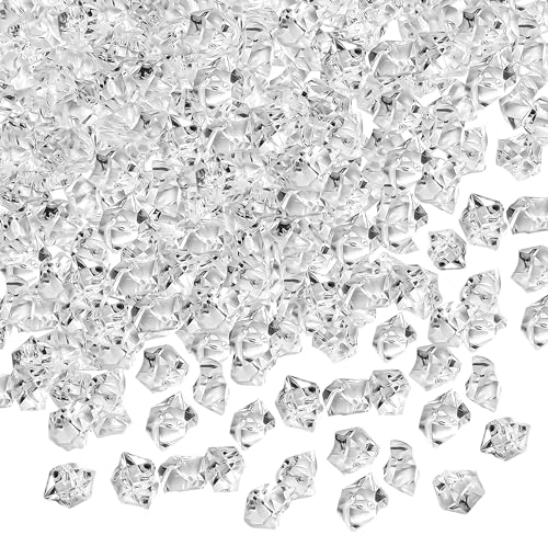 Belle Vous 1000 Pack of Clear Acrylic Fake Ice Diamonds - 12-14mm Crushed Crystals - Diamond Decorations for Wedding Table Scatter, Vase Filler, Home Decoration Display, Bridal Shower & Party Confetti