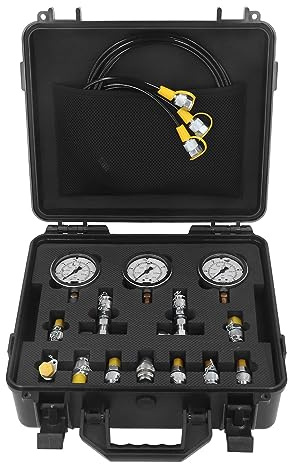 Hydraulische Manometer Tester, Hydraulik Messgerät Set mit Manometer Hydraulikschlauch Kupplung, Tragbar Bagger Hydraulic Druckprüfgerät Set