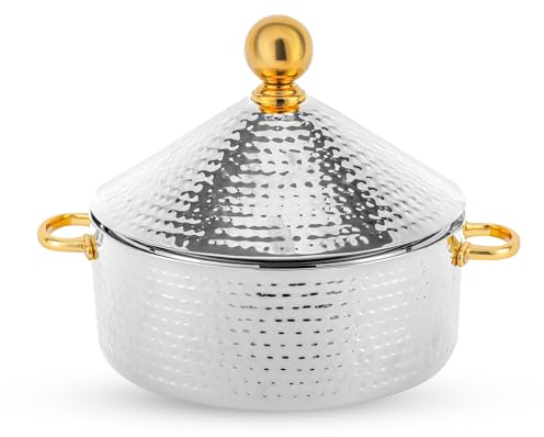 Royalford Monarch Cornetto Hot Pot, 4L - Stainless Steel Round Chafing Dish, Food Warmer Buffet Server Dish - Table Top Food Warmer Serving Dish with Lid for Caterings Parties Daily Use, Silver