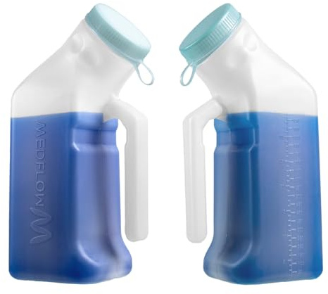 Urinals for Men Spill Proof Portable Pee Bottles with Glow in The Dark Lid 34 oz/1000 ml - Thick Plastic Urine Bottles for Hospitals, Incontinence, Travel