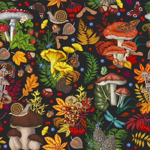 VEELIKE Whimsical Mushroom Butterfly Floral Botanical Berry Tropical Leaf Contact Paper for Furniture Sticker Self Adhesive Wall Mural Bedroom Patterned Wallpaper 44.5cm×300cm