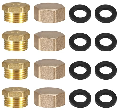8 Stück Blindstopfen 1/2 Zoll Verschlusskappe Messing Kappe mit Dichtung Gummi, Innengewinde Endkappe Eckventil Kappe Blindstopfen Wasserleitung