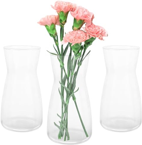 SENENQU 3 Pack 20cm Tall Glass Vase for Flowers, Clear Decorative Glass Vase for Rustic Home Decor, Modern Flower Vase for Pampas Grass Tulips Orchids Roses Dried Flowers