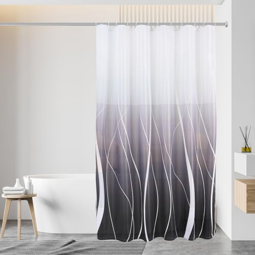 Alishomtll Duschvorhang 180x200cm, Wasserabweisend Antischimmel Beschwerter Saum Textil Polyester Waschbar Stoff Badevorhang für Badewanne Badezimmer, Schwarz Weiss Duschvorhang mit Duschvorhangringe