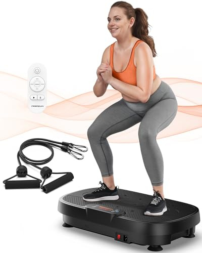 FEIERDUN Piastra vibrante, piastra vibrante per tutto il corpo, macchina per esercizi per drenaggio linfatico, piastra vibrante con 2 bande di resistenza per benessere e fitness