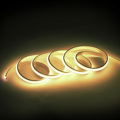 pcning Nastri LED Adesivi AC 220V 1M 12 Watt con Spina, 1 Meter COB LED Strip Light cut 10cm IP67 Waterproof 3000K Bianco Caldo (Bianco Caldo, 1M)