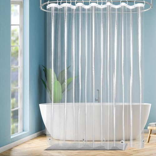 EurCross Extra Breiter Transparent Antischimmel Duschvorhang 240x200 mit 5 Magneten unten, Plastik Wasserdicht PEVA Duschvorhänge für Badezimmer Badewanne mit 16 Ringen