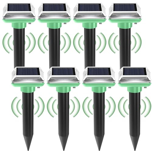 BAIFULAI Ahuyentador de topos solar, 8 unidades, ahuyentador de topos, ahuyentador de roedores por ultrasonidos, IP66 resistente al agua, para topos, gopher serpientes y otras plagas (verde)