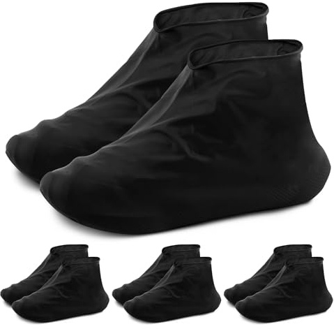 Waterproof Shoe Covers 3 Pairs, Silicone Shoe Covers Reusable, Non Slip Waterproof Overshoes, Rain Shoe Covers for Men Women, Thickened Shoe Protector Covers for Outdoor Cycling Hiking, Black, L