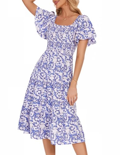 Bbonlinedress sommar vardaglig bröllop gäst bar axel klänning kvinnor solklänning strand fest smockade klänningar, Vit lila ros, XL